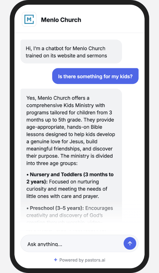 Chatbot answering 'Is there something for my kids?'